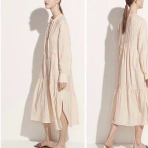 Vince Long Sleeve Tiered Midi Dress in Light Blush